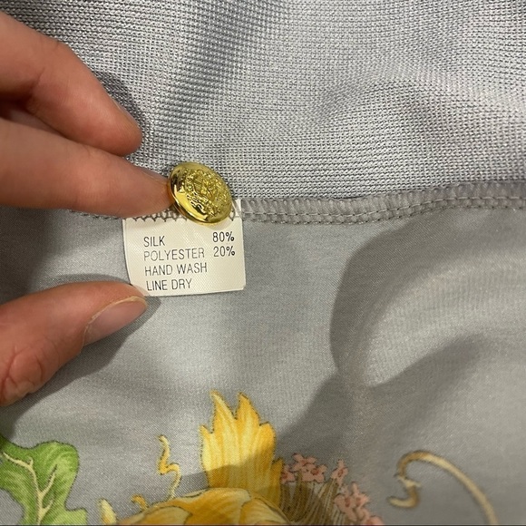 Jacqueline De Michel Shirt Knit Cardigan Set Silk Floral Vintage Small - Picture 13 of 15